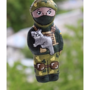 Tree Decoration AFU Ukrainian Defender with a Cat. Handmade & Hand Painted in Ukraine.